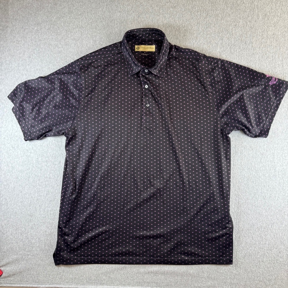 Donald Ross Sportswear Mens XL Golf Polo Black Pink Royal Oaks Country Club Logo